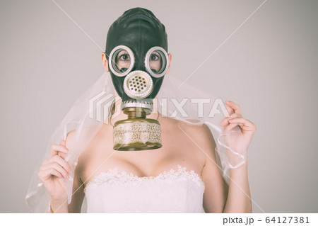 cyberpunk Bride in veil dress and protective gas cyberpunk Bride in veil dress and protective gas 64127381