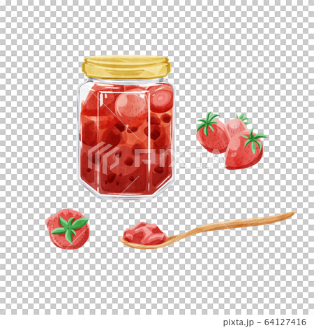 苺ジャムと果実水彩イメージのイラスト素材