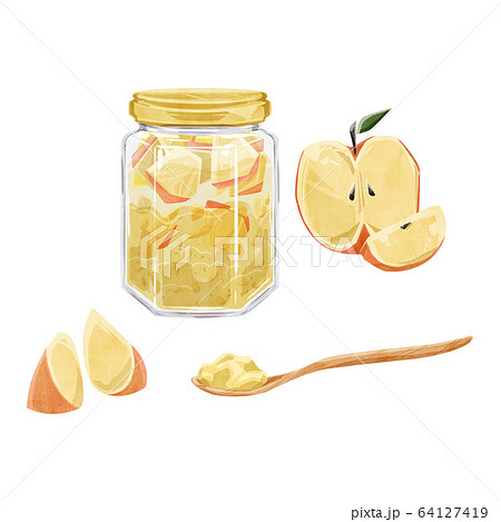 リンゴジャムと果実水彩イメージのイラスト素材