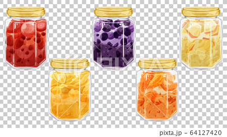 フルーツのジャム5種水彩イメージのイラスト素材