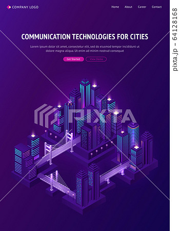 Isometric city with bridge, car road and overpass 64128168