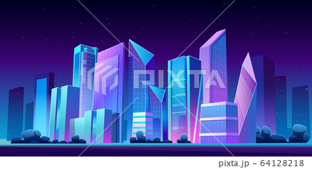 Urban building skyline panoramic night banner Urban building skyline panoramic night banner 64128218