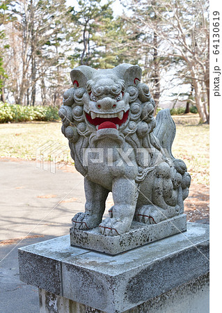 春の北海道せたな町北桧山区玉川神社の狛犬を撮影 64130619