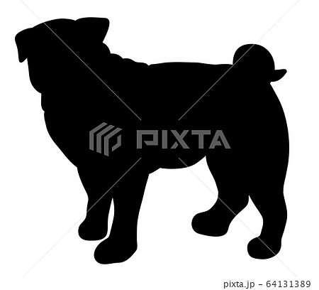 犬シルエット 動物 立っている犬 パグ ブルドッグのイラスト素材