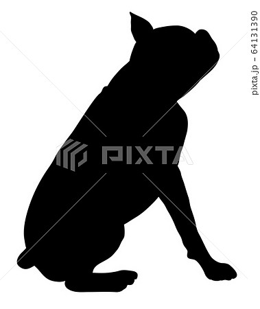 犬シルエット 動物 座っている犬 パグ ブルドッグのイラスト素材