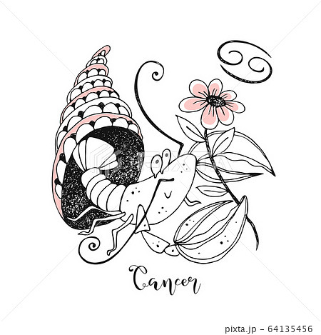 Zodiac Sign Cancer Cute Crustacean With A のイラスト素材