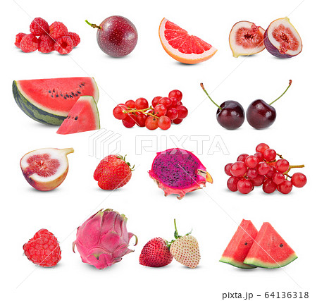 Red fruit set on white background Red fruit set on white background 64136318