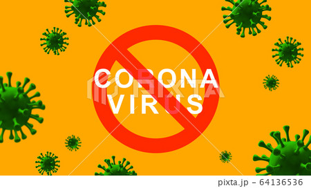 Text coronavirus in Stop sign on the yellow background with copy space. Green virus strain model of COVID. Virus Pandemic Protection Concept. Microscope virus 2019-nCov, for banner, 3D rendering Text coronavirus in Stop sign on the yellow background with copy space. Green virus strain model of COVID. Virus Pandemic Protection Concept. Microscope virus 2019-nCov, for banner, 3D rendering 64136536