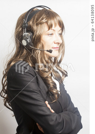 Support phone operator in headset on white 64138095