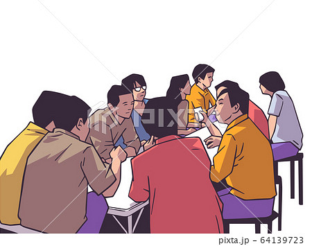 Illustration of group of people friends students conversation studying in pub bar restaurant izakaya Illustration of group of people friends students conversation studying in pub bar restaurant izakaya 64139723