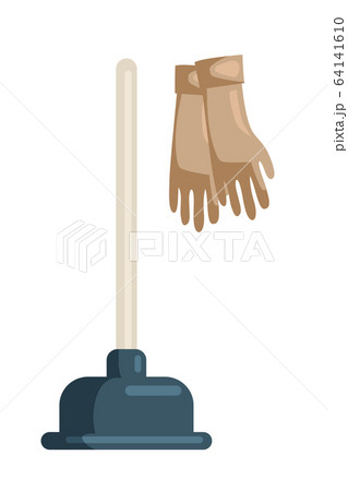 Cartoon rubber gloves and plunger set isolated 64141610