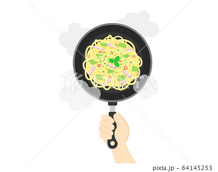 ペペロンチーノパスタの調理のイラスト 64145253