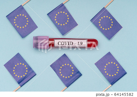 Laboratory test tubes for coronavirus and allergy tests in Europe. World pandemic Laboratory test tubes for coronavirus and allergy tests in Europe. World pandemic 64145582