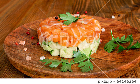 Raw Salmon Tartare, Trout Tartar or Red Fish Tatar 64146264