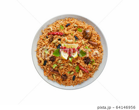 Isolated vegetable Biryani with rice Isolated vegetable Biryani with rice 64146956