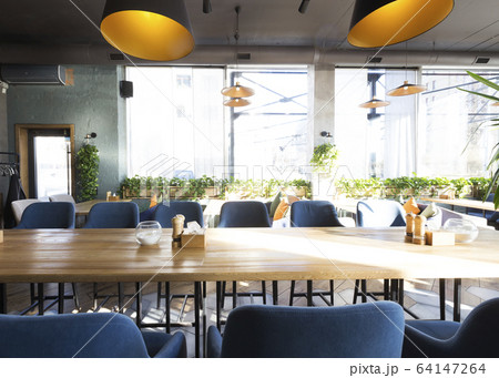 Empty restaurant with modern interior, copy space Empty restaurant with modern interior, copy space 64147264