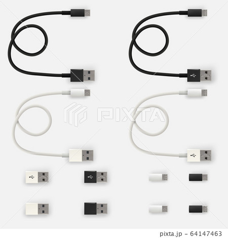 Realistic 3D USB micro cables and connectors 64147463