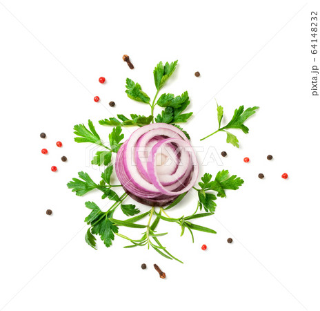 Sliced Red Onion or Purple Onion Rings Isolated 64148232