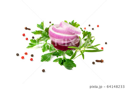 Sliced Red Onion or Purple Onion Rings Isolated 64148233