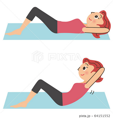 運動不足解消に腹筋をする女性のイラスト素材
