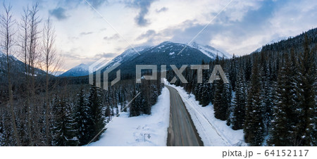 Aerial Panoramic View of a Scenic Road in the Canadian Mountain 64152117