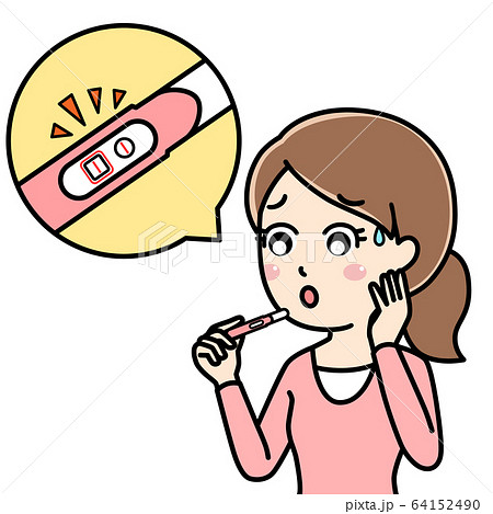 妊娠検査で陽性と出て困る女性 64152490