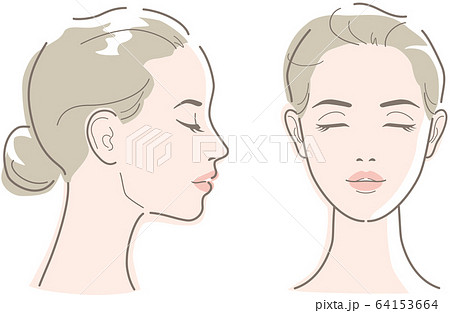 若い女性の横顔と正面のイラスト素材