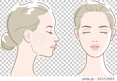 若い女性の横顔と正面のイラスト素材
