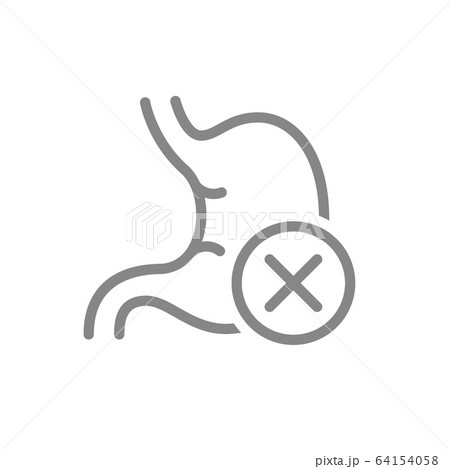 Stomach with cross checkmark line icon. Disease internal organ symbol 64154058