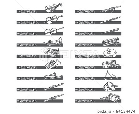 オーケストラの楽器を使ったラベル バナー素材のイラスト素材