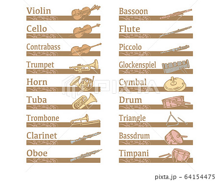 オーケストラの楽器を使ったラベル、バナー素材 64154475