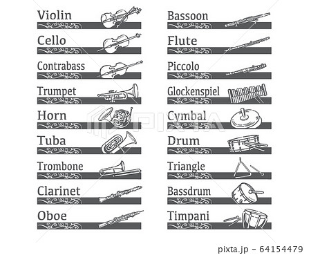 オーケストラの楽器を使ったラベル、バナー素材 64154479