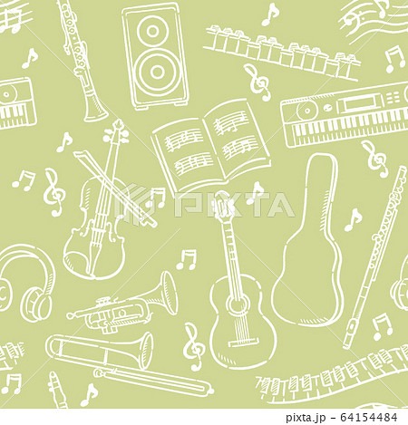 楽器など音楽関連アイテムのパターン素材のイラスト素材