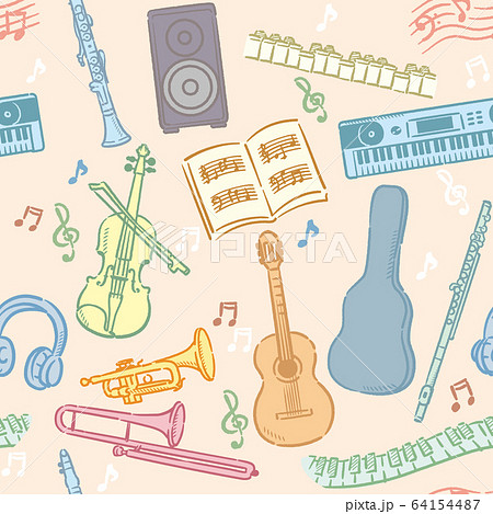 楽器など音楽関連アイテムのパターン素材のイラスト素材