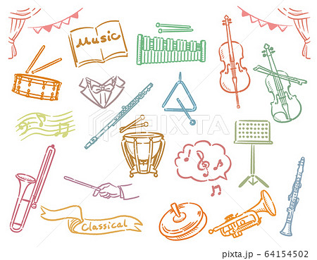 オーケストラの楽器のイラスト素材セットのイラスト素材