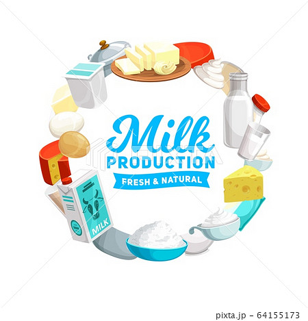 Dairy products icon of farm milk, cheese, eggs Dairy products icon of farm milk, cheese, eggs 64155173