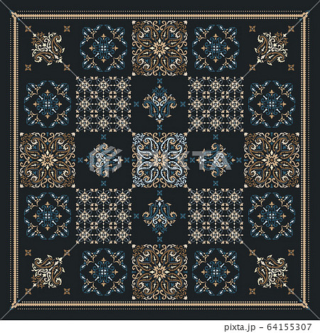 Vector ornament Bandana Print. Traditional ornamental ethnic pattern with paisley and flowers. Silk neck scarf or kerchief square pattern design style, best motive for print on fabric or papper. Vector ornament Bandana Print. Traditional ornamental ethnic pattern with paisley and flowers. Silk neck scarf or kerchief square pattern design style, best motive for print on fabric or papper. 64155307