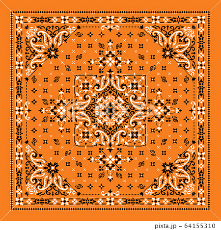 Vector ornament Bandana Print. Traditional ornamental ethnic pattern with paisley and flowers. Silk neck scarf or kerchief square pattern design style, best motive for print on fabric or papper. 64155310