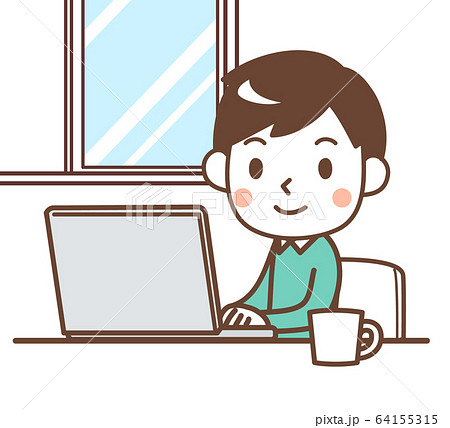 部屋でパソコン　男性 64155315
