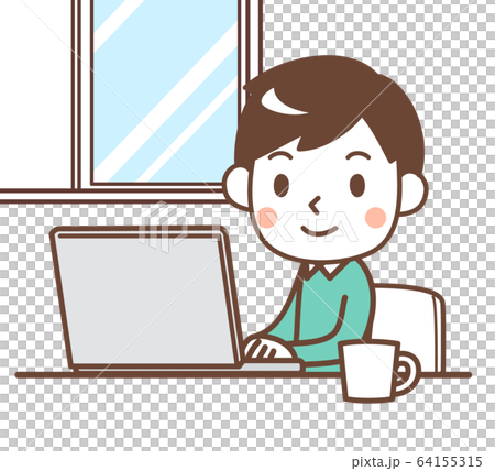 部屋でパソコン　男性 64155315