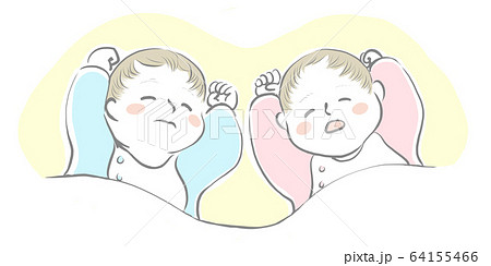 眠っている双子の赤ちゃん ミックス のイラスト素材