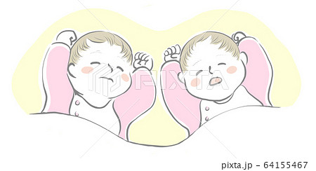 眠っている双子の赤ちゃん ピンク のイラスト素材