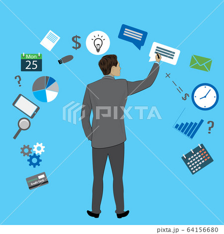 Businessman back view and business icon, Businessman back view and business icon, 64156680