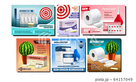 Hemorrhoids Suppositories Promo Banners Set Vector 64157049