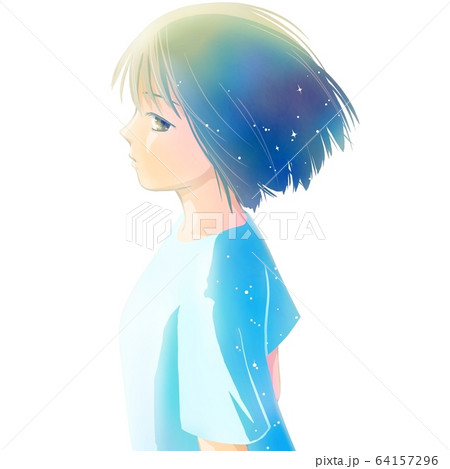 夜空が透けてみえる少女のイラスト素材