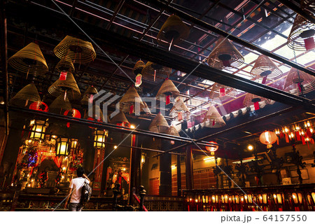 The interior of the Man Mo Temple, this is the oldest temples located Hollywood Road in Hong Kong. 64157550
