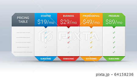 Price comparison table layout template for four products, vector illustration 64158236