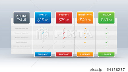 Price comparison table layout template for four products, vector illustration 64158237