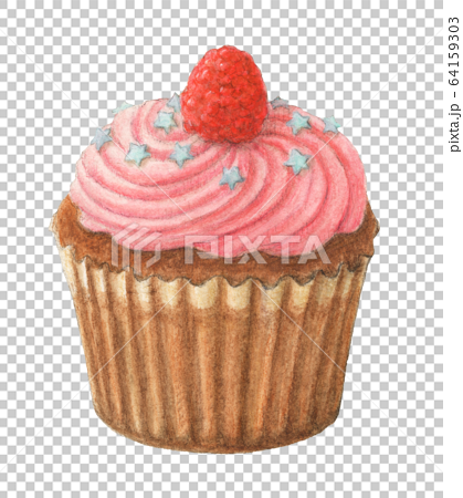 ラズベリーカップケーキ 手描き 水彩のイラスト素材