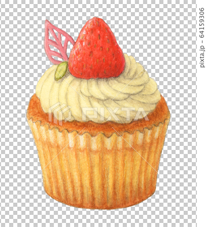 いちごカップケーキ 手描き 水彩のイラスト素材 [64159306] - PIXTA